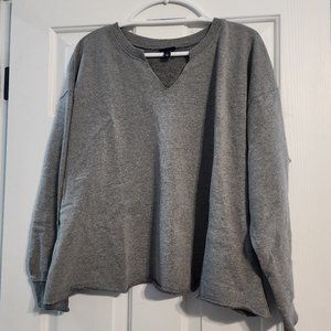 Relaxed Fit Cozy Fleece Notch Neck Drop Shoulder Crop Sweatshirt